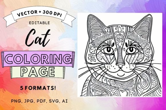 A Designer’s Take on the Cat Coloring Page Vector for Embroidery