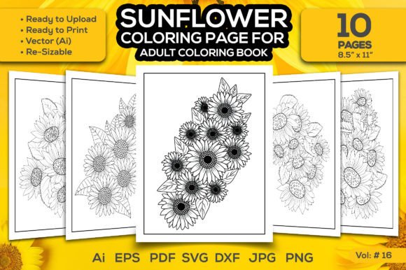 A Sunflower Coloring Page Graphic for Printable Products and Merchandise
