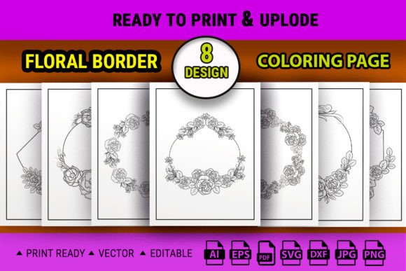 Floral Border Graphics: Versatile Coloring Pages for Product Creation