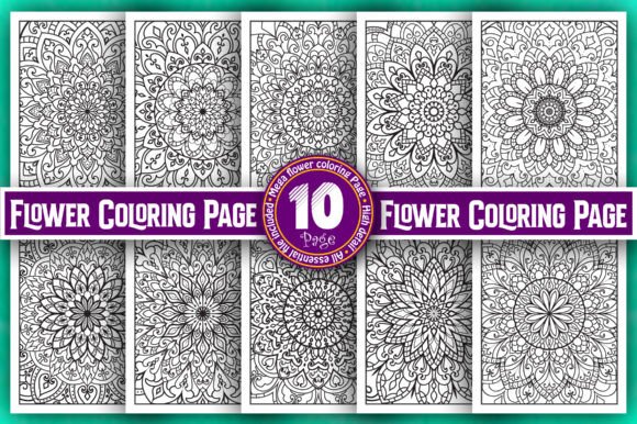Flower Mandala Coloring Graphics for Editorial Relaxation