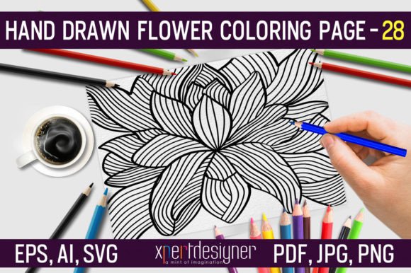 Hand Drawn Flower Coloring Page 28: A Graphics Asset for Crafters