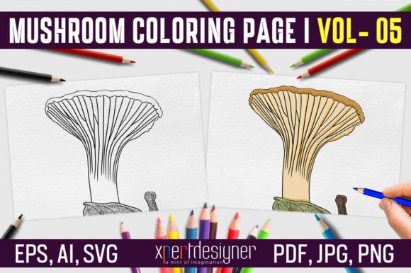Hand Drawn Mushroom Coloring Page for Digital Graphics