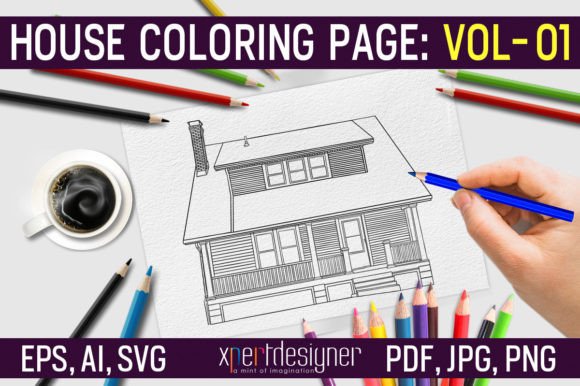 House Coloring Page Vol-01: Graphics & Coloring Pages Amp