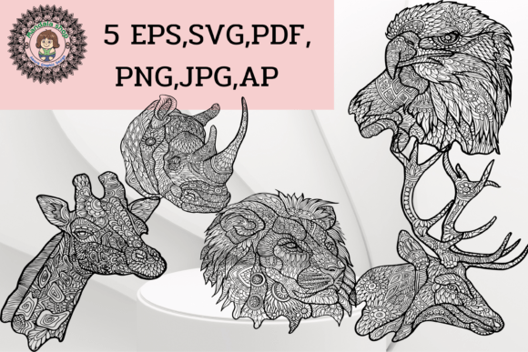 SVG Zentangle Animal Graphics for Branded Coloring Pages