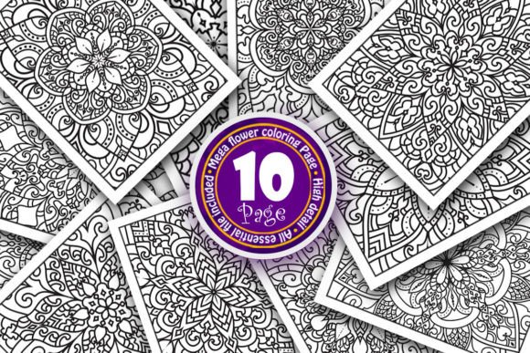 Ten Floral Mandala Designs: A Graphics Review for Coloring Pages